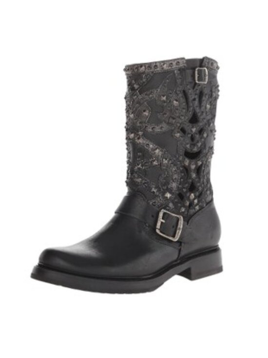Frye Shoes - Frye Veronica Deco Black Leather Moto Engineer Boots Studded Women's 7B